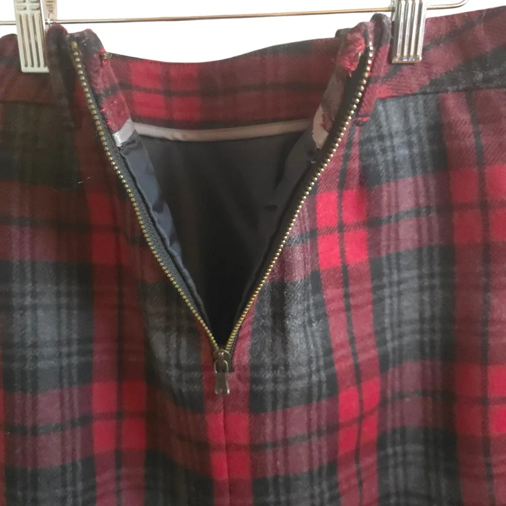 Eddie Bauer Wool Blend Tartan Plaid Mini Skirt‎ TS S Lined Pockets Academia Xmas